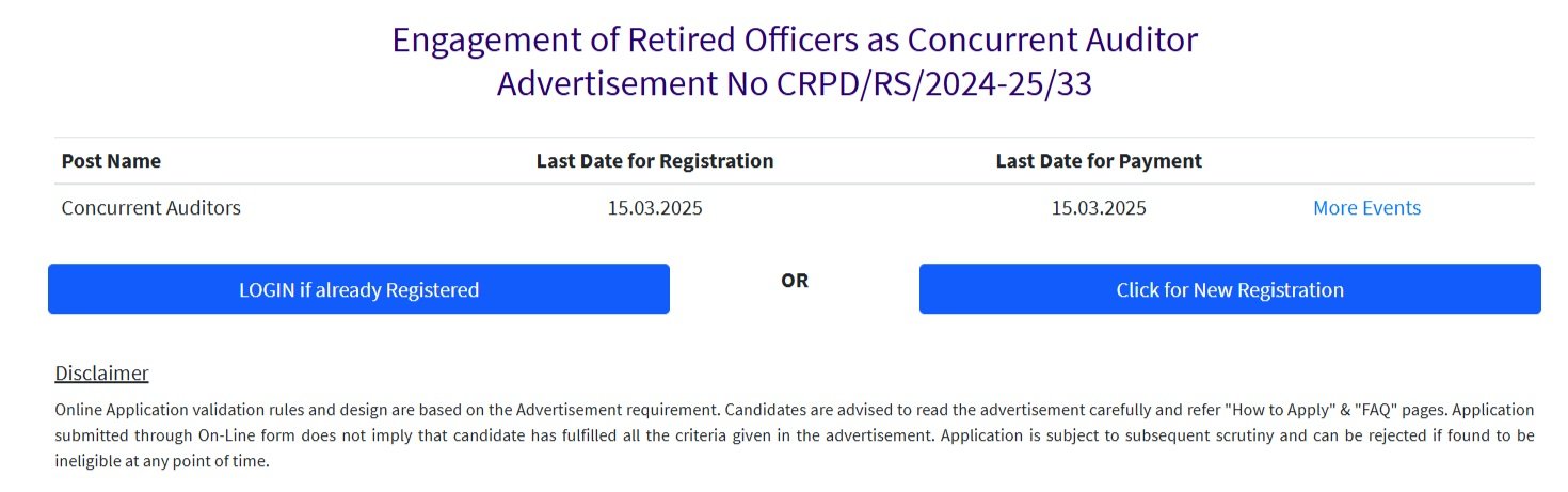 SBI Retired Officers as Concurrent Auditor Recruitment